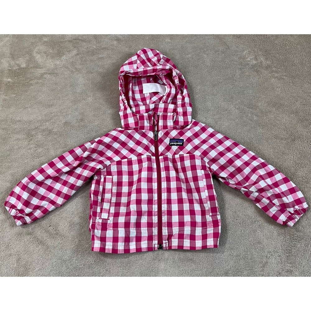 Patagonia High Sun Jacket Baby's Girl 12m Pink White Plaid Polyester L/S EUC